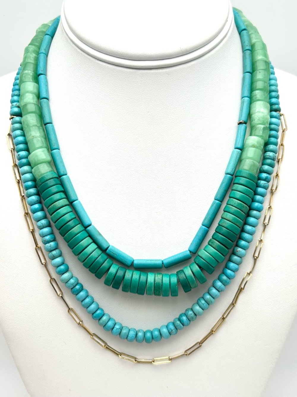 Serefina Multi-Strand Turquoise Blue Beadrd Necklace